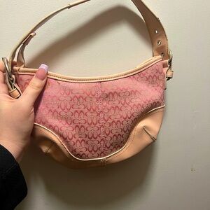 Coach Pink Shoulder Bag with Monogram Pattern